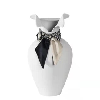 Wazon Ceramiczny Biały Dekoracyjny Ozdobny z kołnierzem 42cm