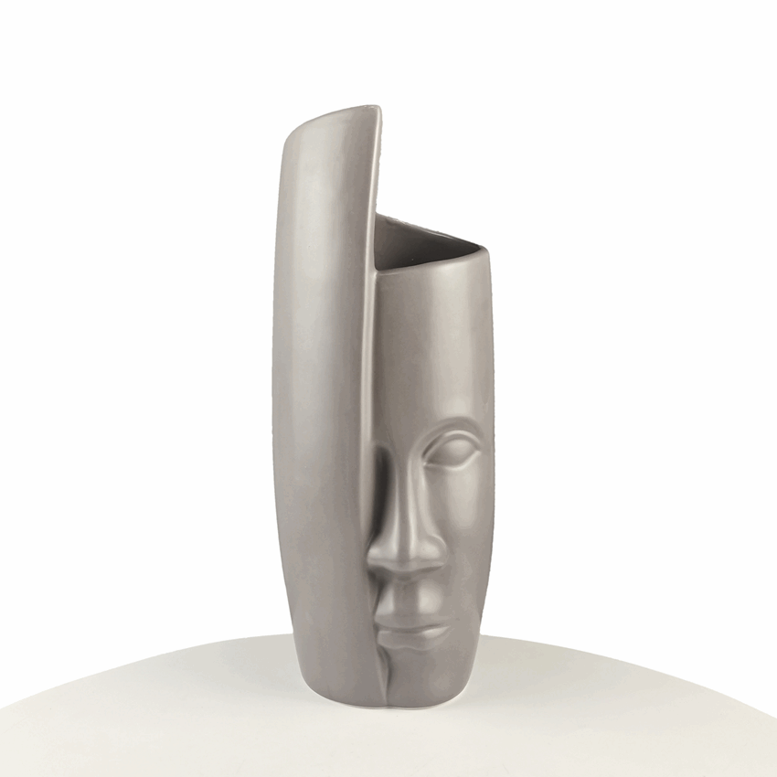 Nowoczesny Wazon Dekoracyjny Ceramiczny Szary Zawinięta Twarz - 31cm