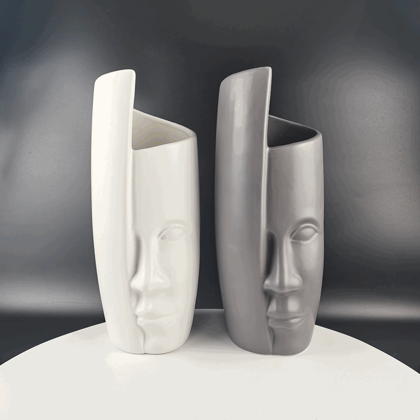 Nowoczesny Wazon Dekoracyjny Ceramiczny Szary Zawinięta Twarz - 31cm