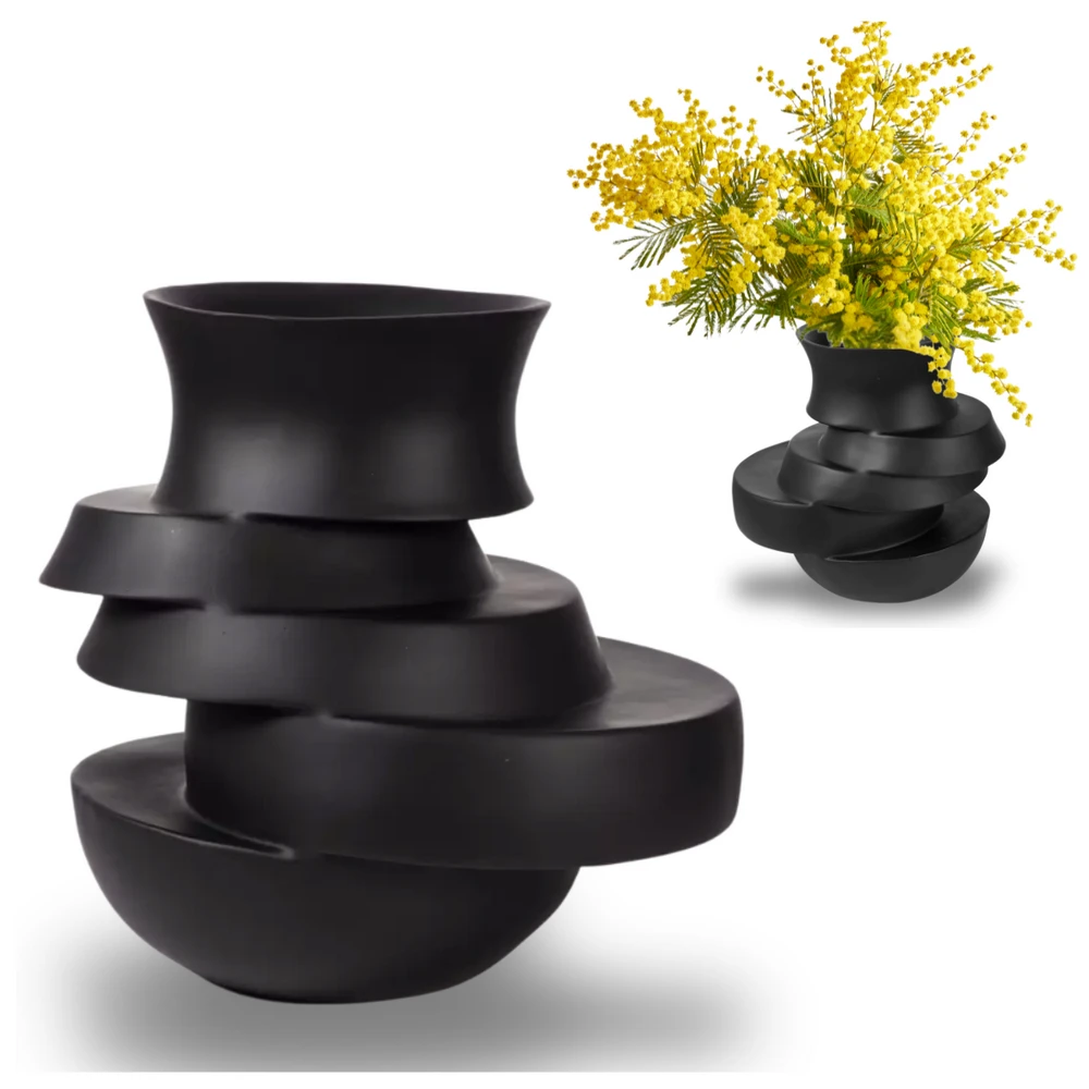 Czarny Wazon Dekoracyjny Warstwowy Duży - 33cm Mat - obrazek 3