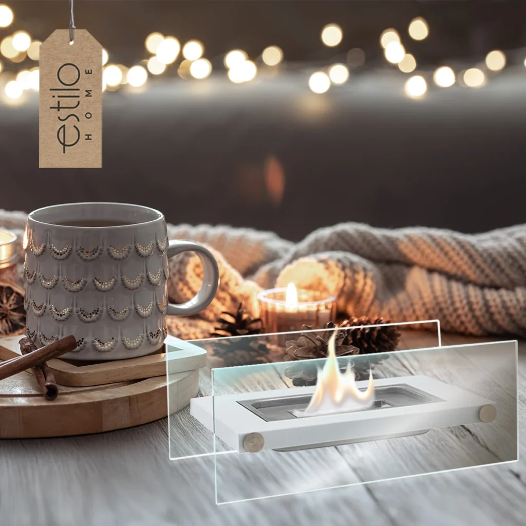 Biokominek prostokątny Stołowy Biały