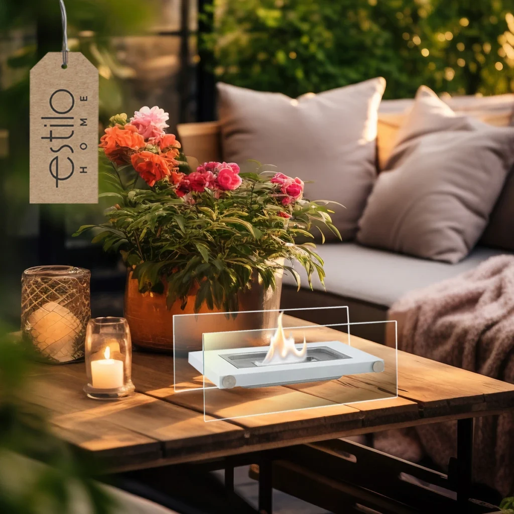 Biokominek prostokątny Stołowy Biały