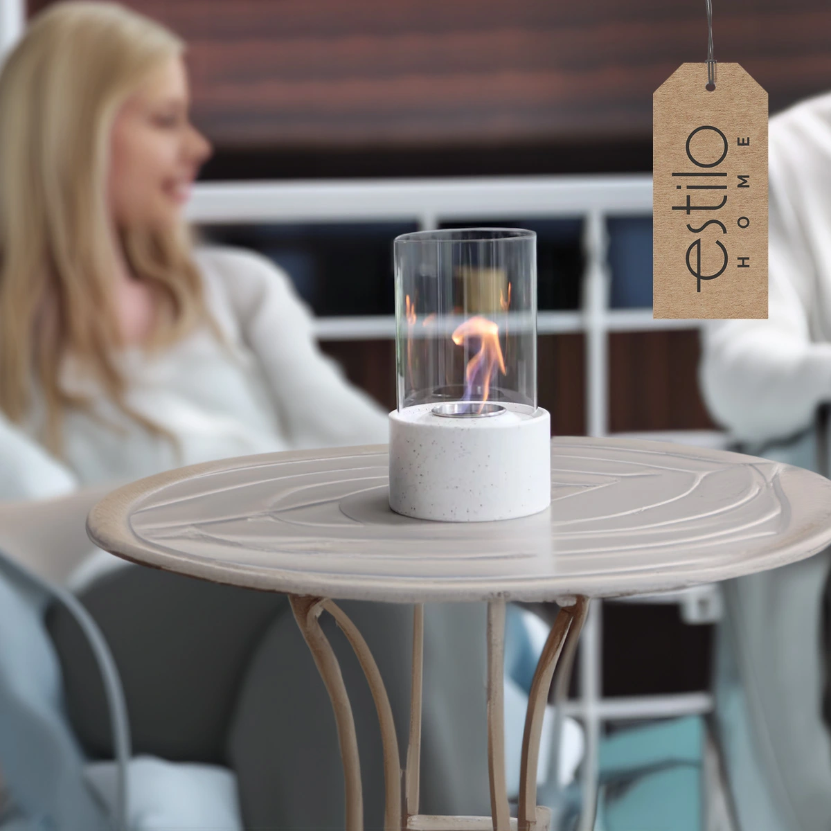 Biokominek wolnostojący stołowy biały okrągły