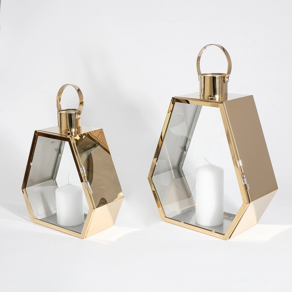 Lampion Złoty Palace 43 cm Dekoracyjny do Salonu Sześciokątny - obrazek 5