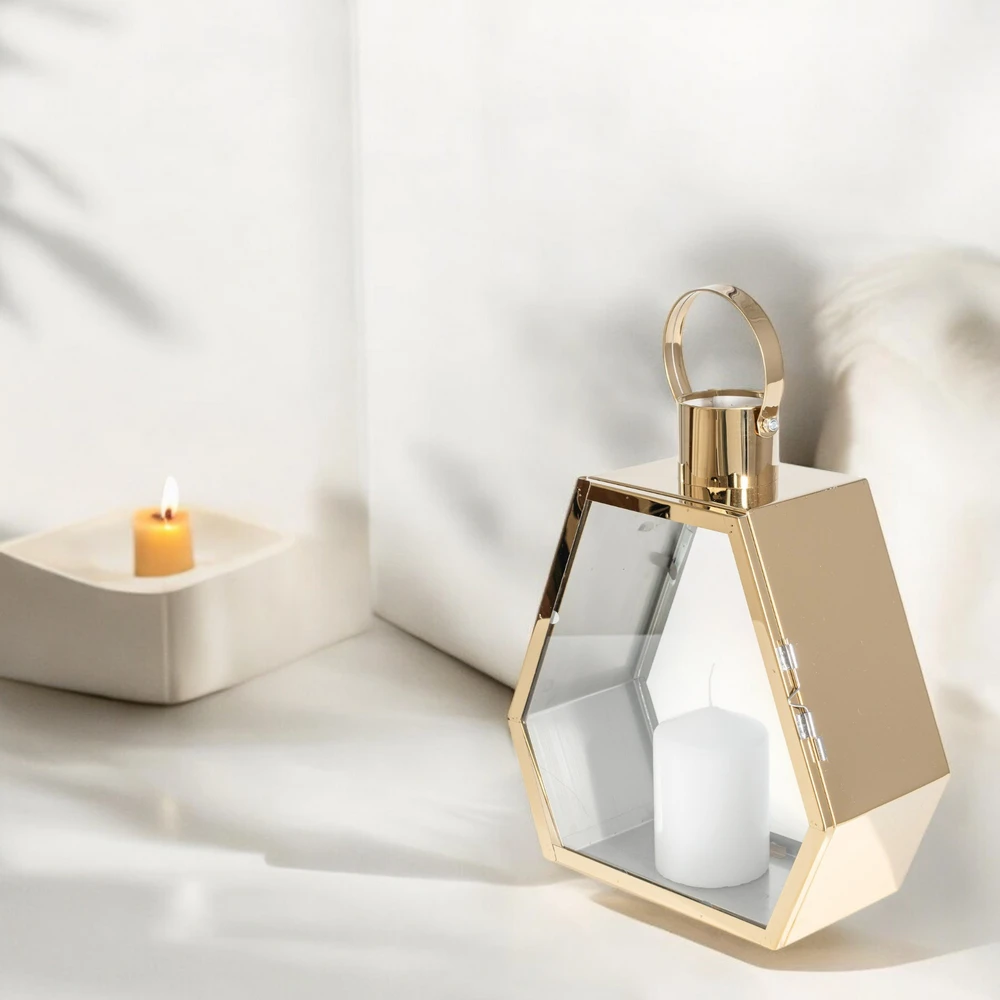 Lampion Złoty Palace 43 cm Dekoracyjny do Salonu Sześciokątny - obrazek 2