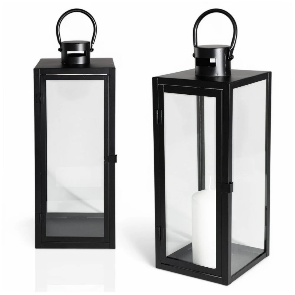 Lampiony Czarne Dekoracyjne do Salonu - Zestaw 3 sztuk Duży Średni i Mały - obrazek 7