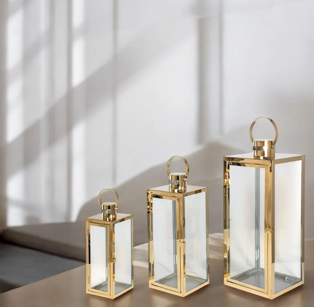 Lampiony Złote Dekoracyjne do Salonu - Zestaw 3 sztuk Duży Średni i Mały - obrazek 12