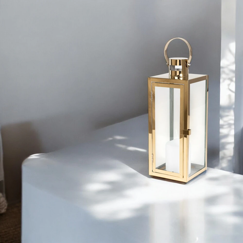 Lampiony Złote Dekoracyjne do Salonu - Zestaw 3 sztuk Duży Średni i Mały - obrazek 13