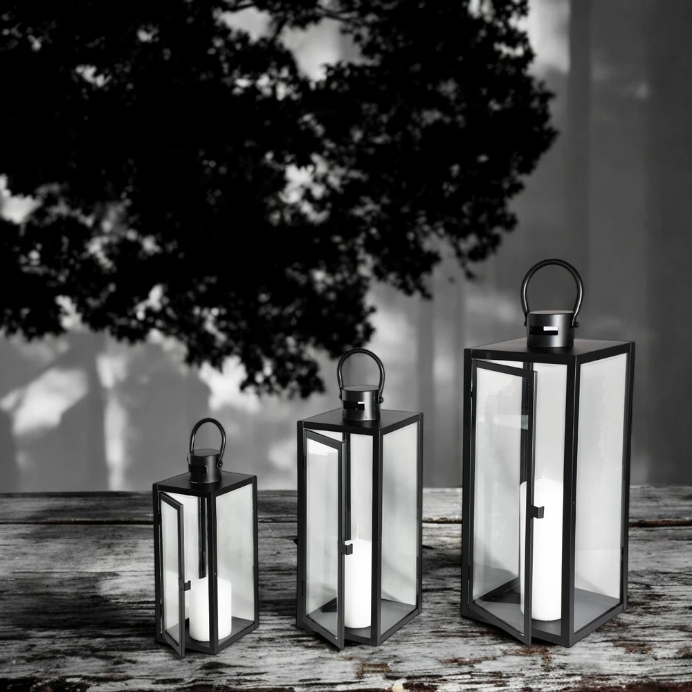 Lampiony Czarne Dekoracyjne do Salonu - Zestaw 3 sztuk Duży Średni i Mały - obrazek 2