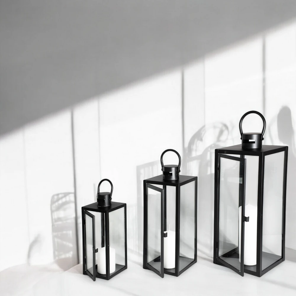 Lampiony Czarne Dekoracyjne do Salonu - Zestaw 3 sztuk Duży Średni i Mały - obrazek 13