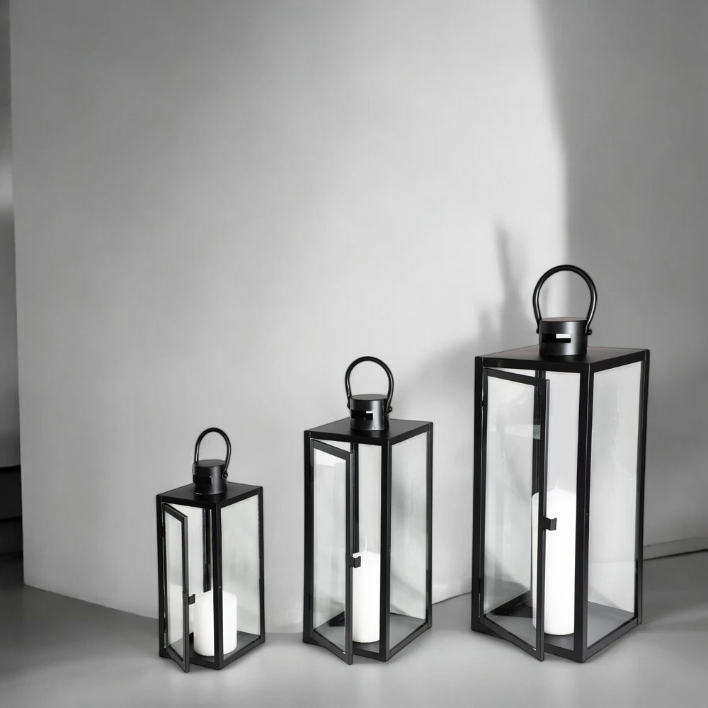 Lampiony Czarne Dekoracyjne do Salonu - Zestaw 3 sztuk Duży Średni i Mały - obrazek 10