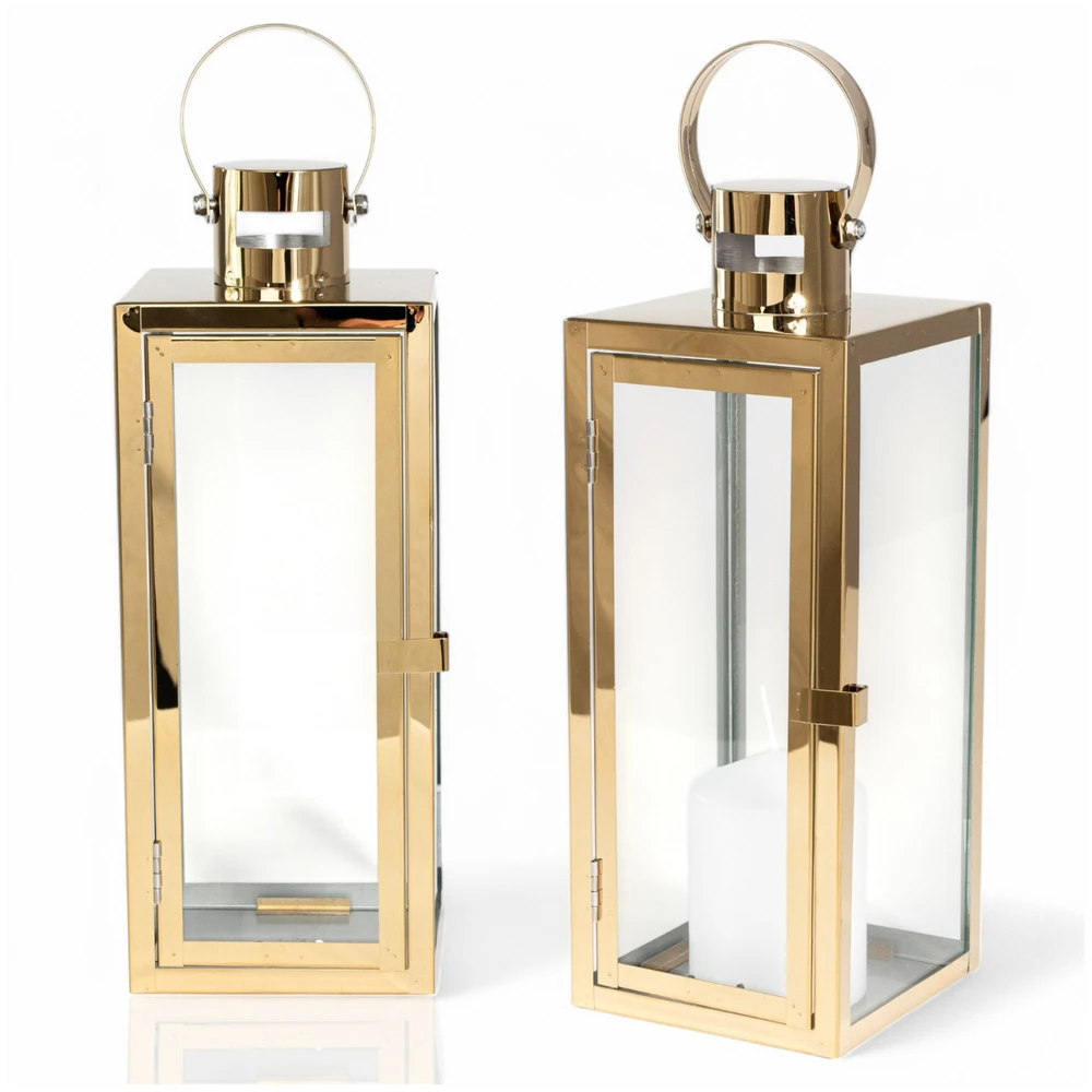 Lampiony Złote Dekoracyjne do Salonu - Zestaw 3 sztuk Duży Średni i Mały - obrazek 8