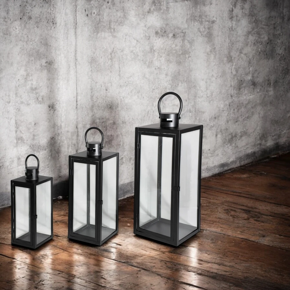 Lampiony Czarne Dekoracyjne do Salonu - Zestaw 3 sztuk Duży Średni i Mały - obrazek 4