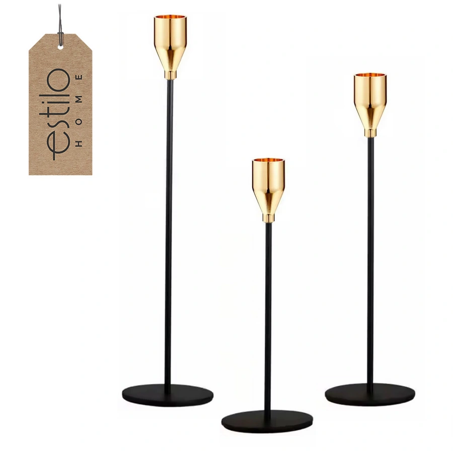 świecznik ozdobny na stół wesele święta złoto czarny