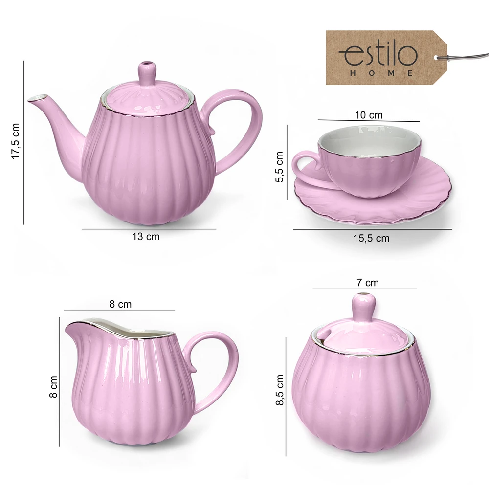 Serwis Zestaw Kawowy Porcelanowy Elegancki Różowy na 6 Osób