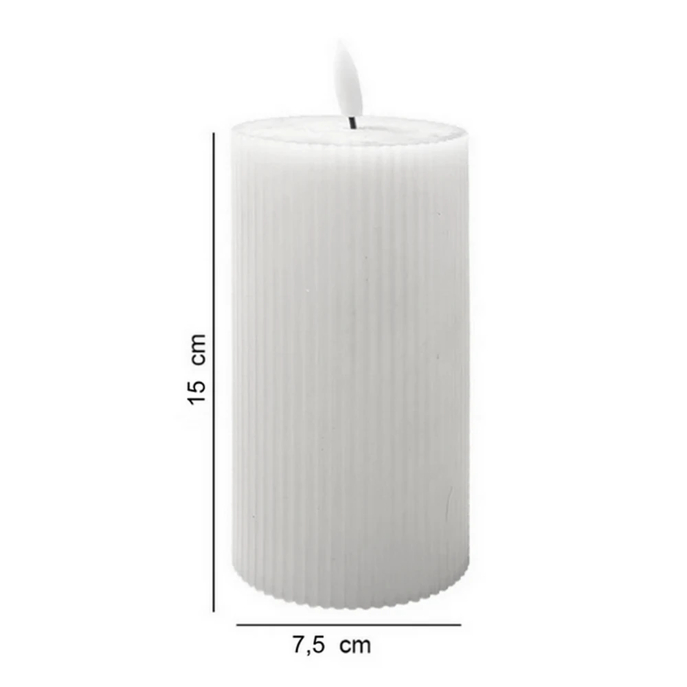 Świeczka LED Ozdobna Biała Dekoracyjne Żłobienia Średnica 7,5cm Wysokość 15cm - obrazek 3