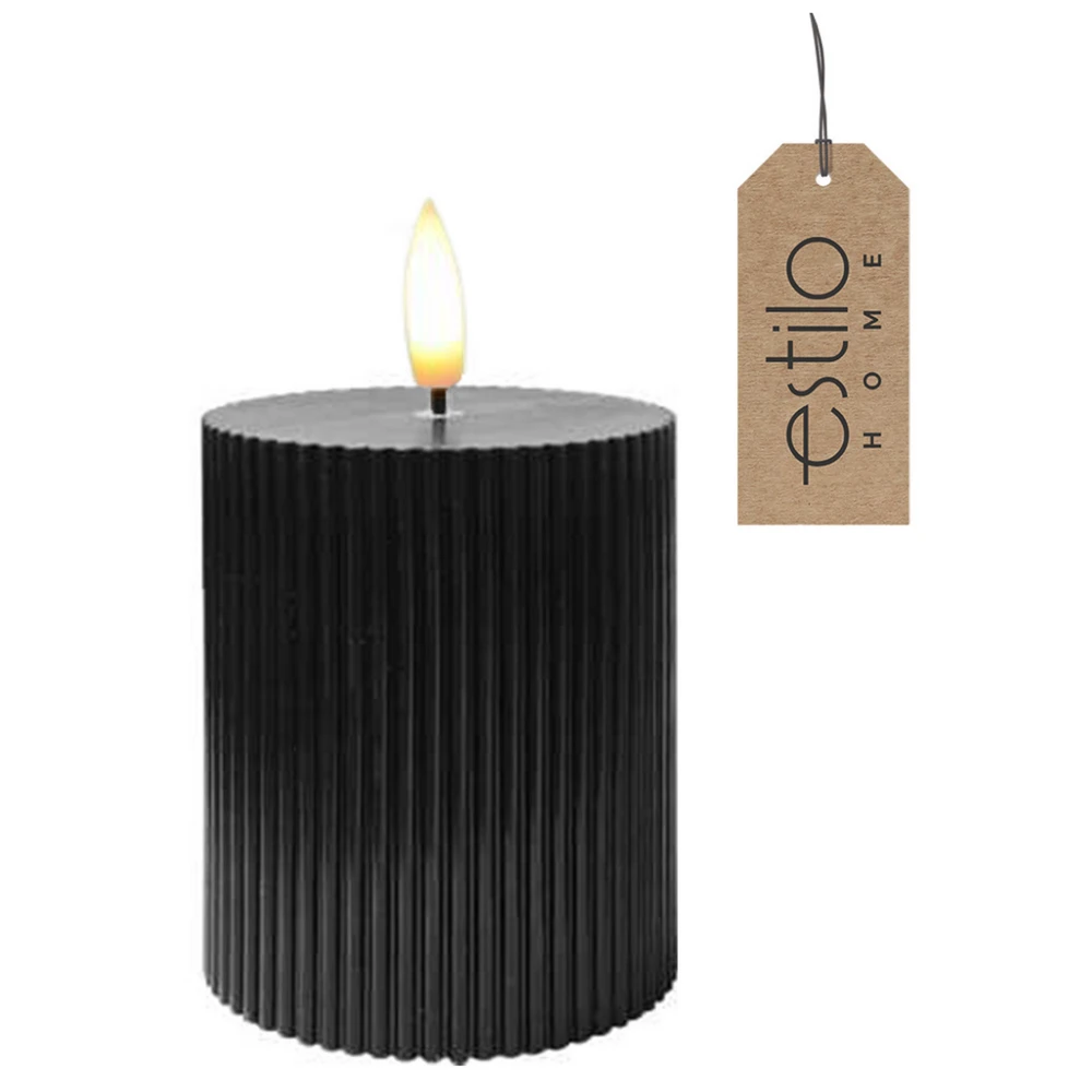Świeczka LED Ozdobna Czarna, Dekoracyjne Żłobienia, Średnica 7,5cm Wysokość 10cm