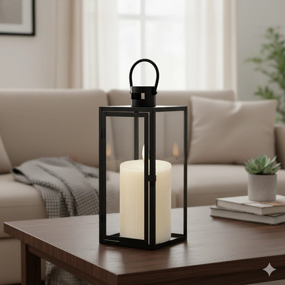 Lampion Czarny 29 cm - do Salonu na Balkon Stół Parapet Znicz - obrazek 11