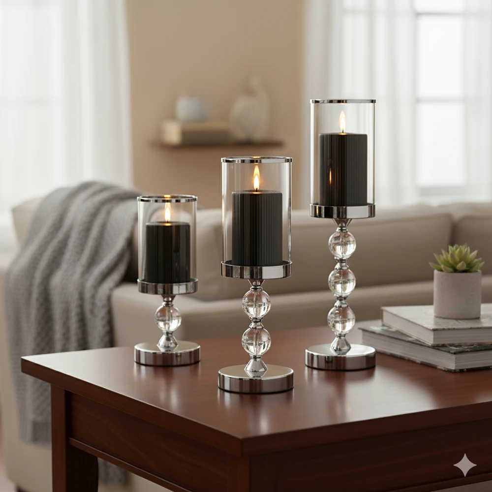 Świeczka LED Ozdobna Czarna, Dekoracyjne Żłobienia, Średnica 7,5cm Wysokość 10cm - obrazek 7