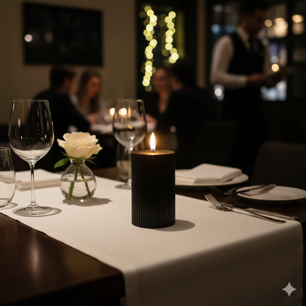 Świeczka LED Ozdobna Czarna, Dekoracyjne Żłobienia, Średnica 7,5cm Wysokość 10cm - obrazek 6