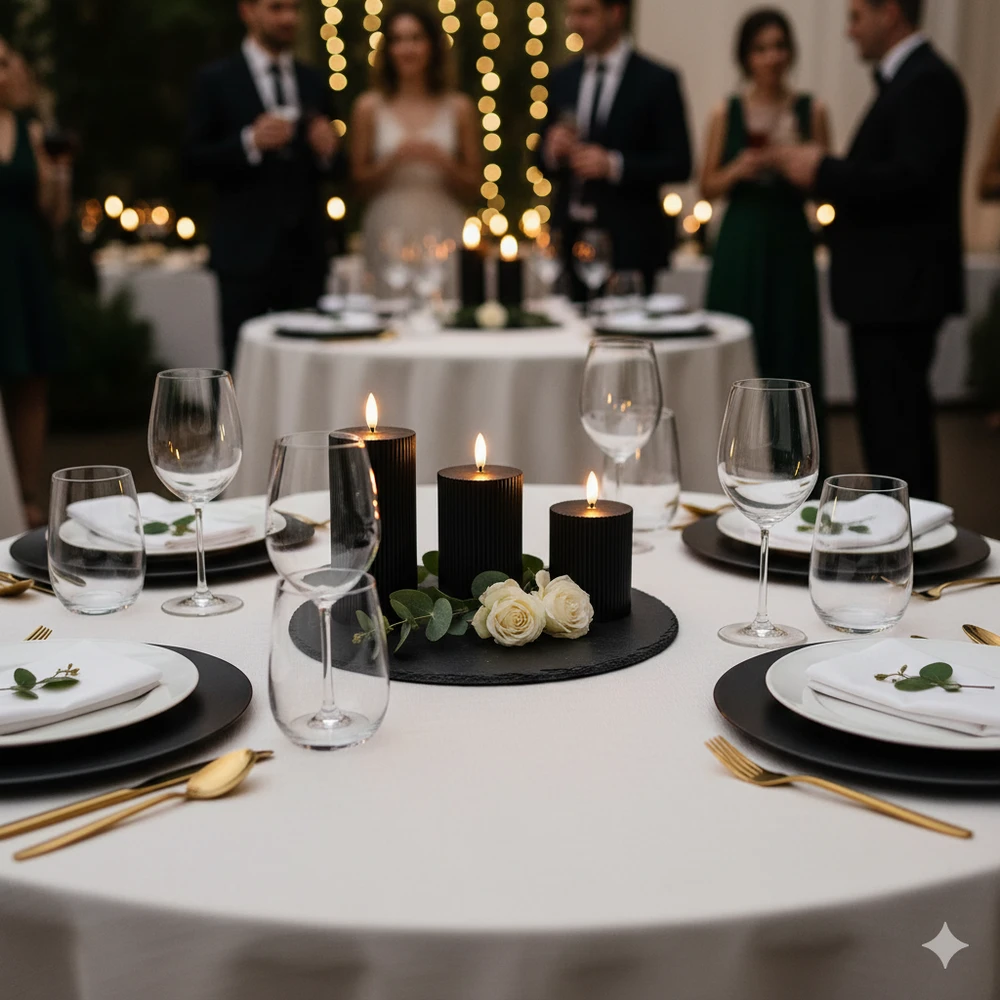 Świeczka LED Ozdobna Czarna, Dekoracyjne Żłobienia, Średnica 7,5cm Wysokość 10cm - obrazek 4