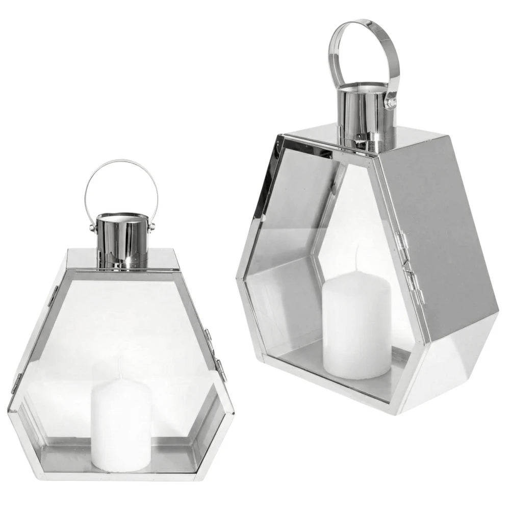 Lampiony Srebrne Chrom Dekoracyjne do Salonu Sześciokątne Palace - Zestaw 2 szt - obrazek 9