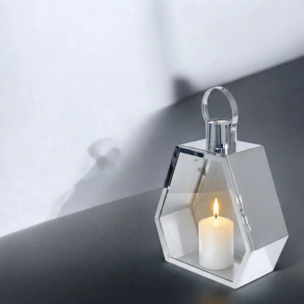 Lampion Srebrny Palace 34 cm Chrom Dekoracyjny do Salonu Sześciokątny - obrazek 6