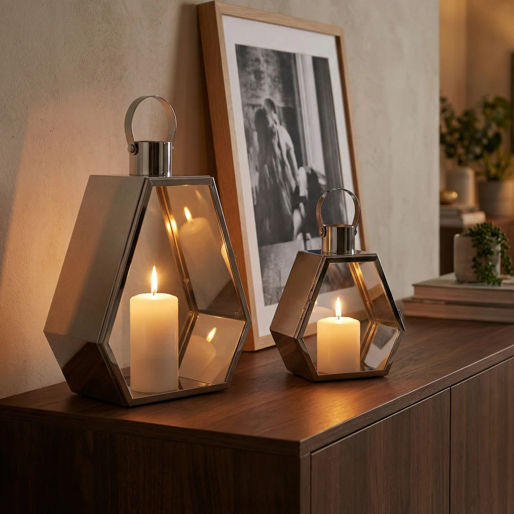 Lampion Srebrny Palace 34 cm Chrom Dekoracyjny do Salonu Sześciokątny - obrazek 5