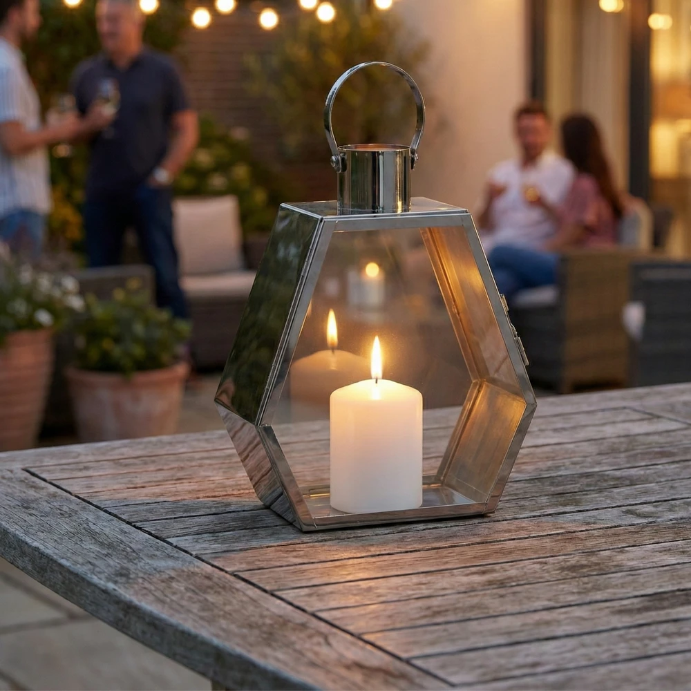 Lampion Srebrny Palace 34 cm Chrom Dekoracyjny do Salonu Sześciokątny - obrazek 4