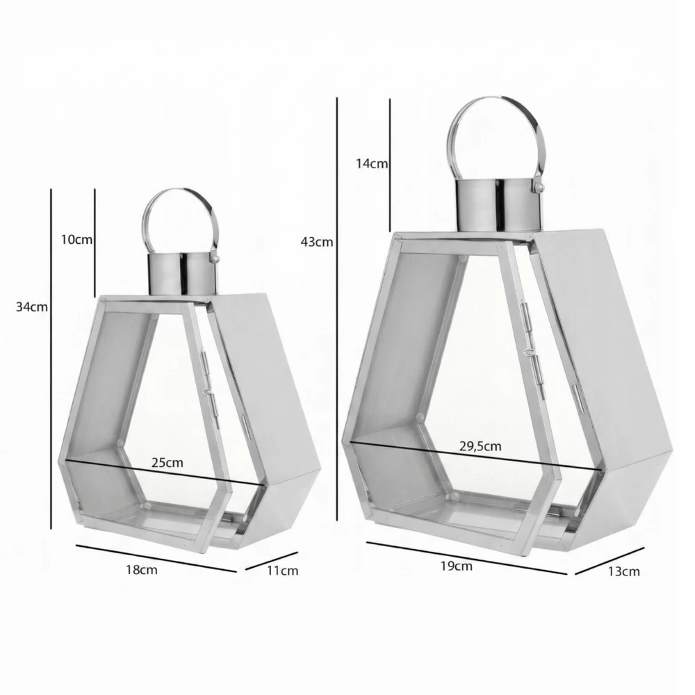 Lampiony Srebrne Chrom Dekoracyjne do Salonu Sześciokątne Palace - Zestaw 2 szt - obrazek 4