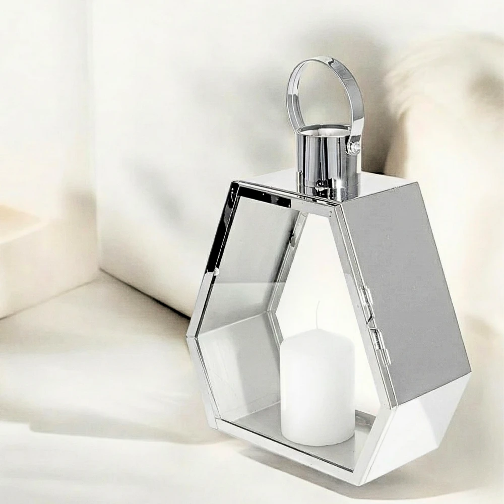 Lampion Srebrny Palace 34 cm Chrom Dekoracyjny do Salonu Sześciokątny - obrazek 10