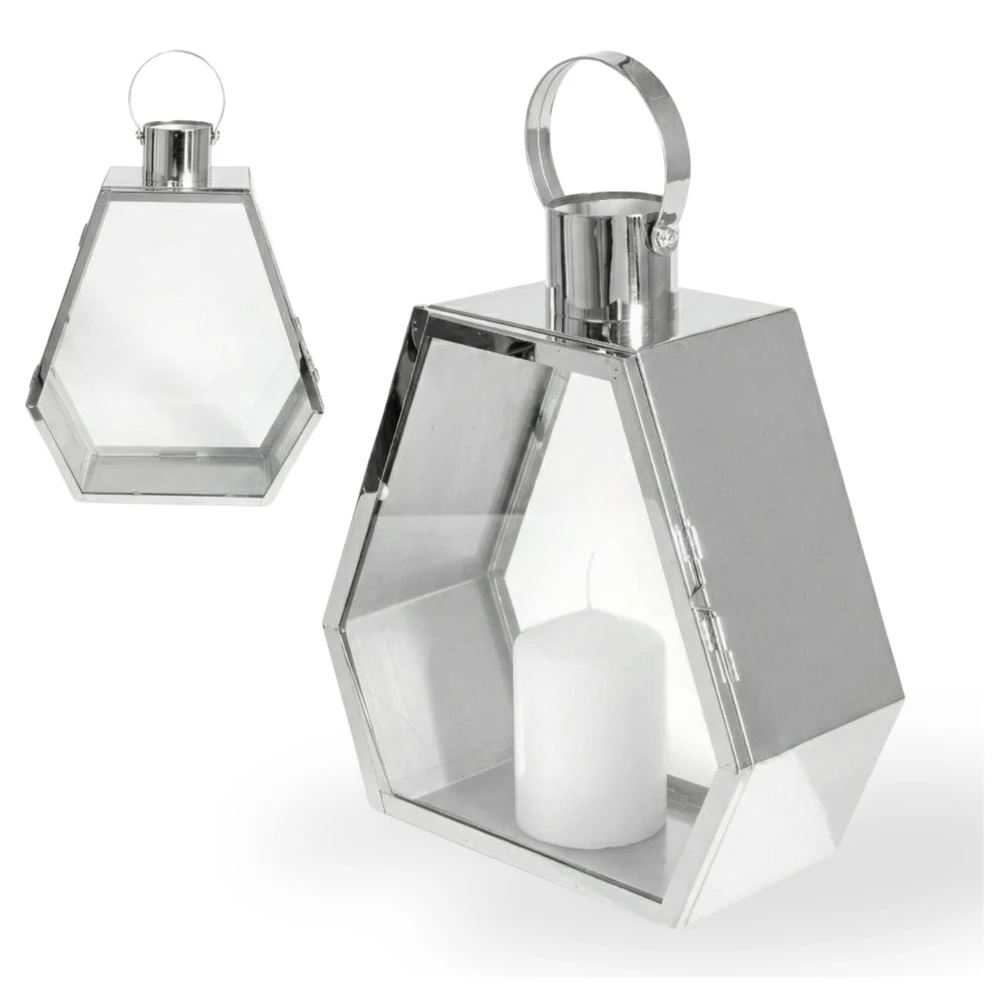 Lampion Srebrny Palace 34 cm Chrom Dekoracyjny do Salonu Sześciokątny - obrazek 9