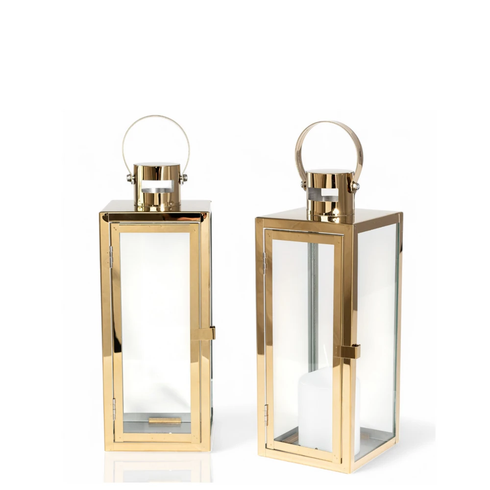 Lampion Złoty Połysk 29 cm do Salonu na Stół, Parapet, Komodę, Znicz