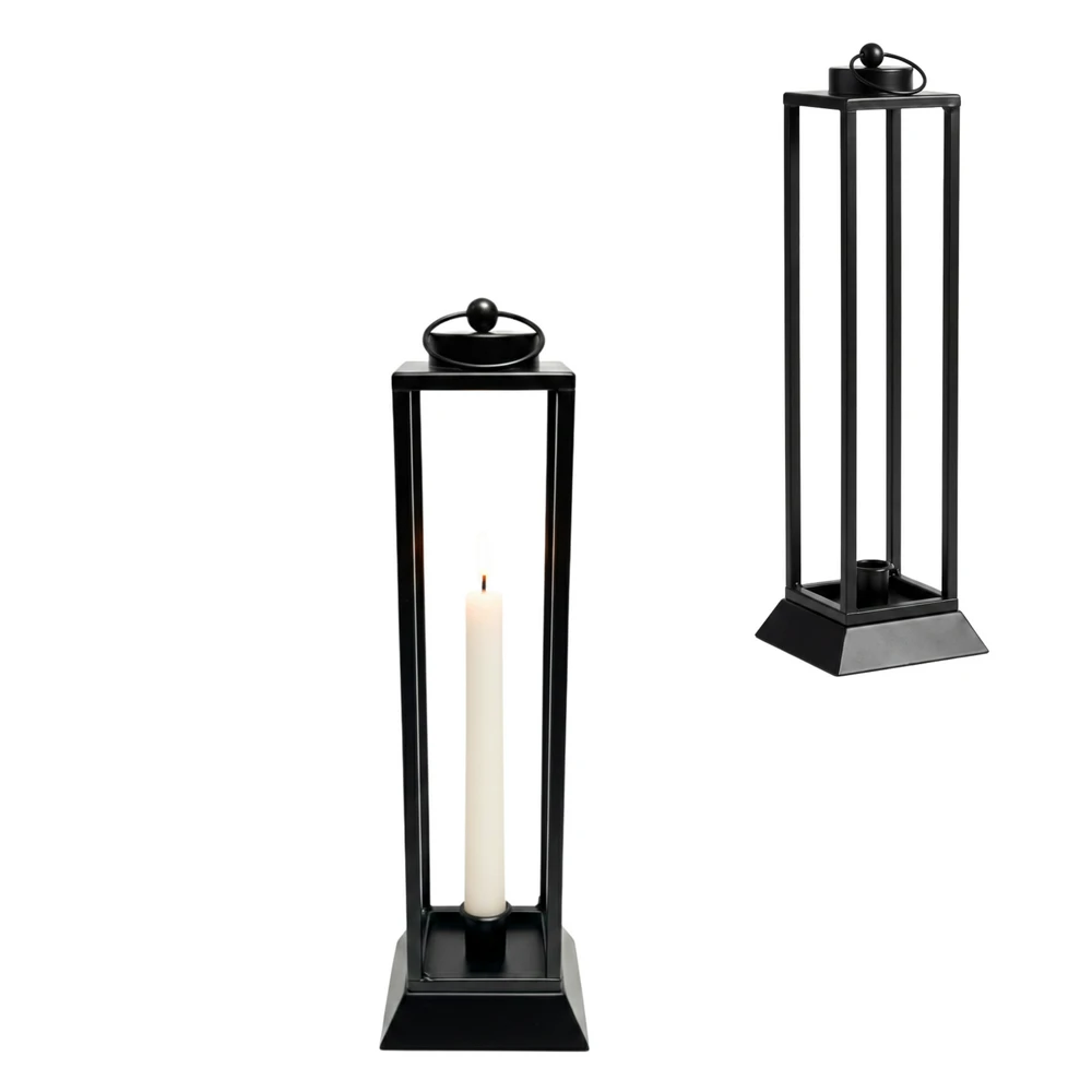 Czarny Lampion Metalowy HALL S – Nowoczesna Latarnia na Wysokie Świece 34 cm - obrazek 4