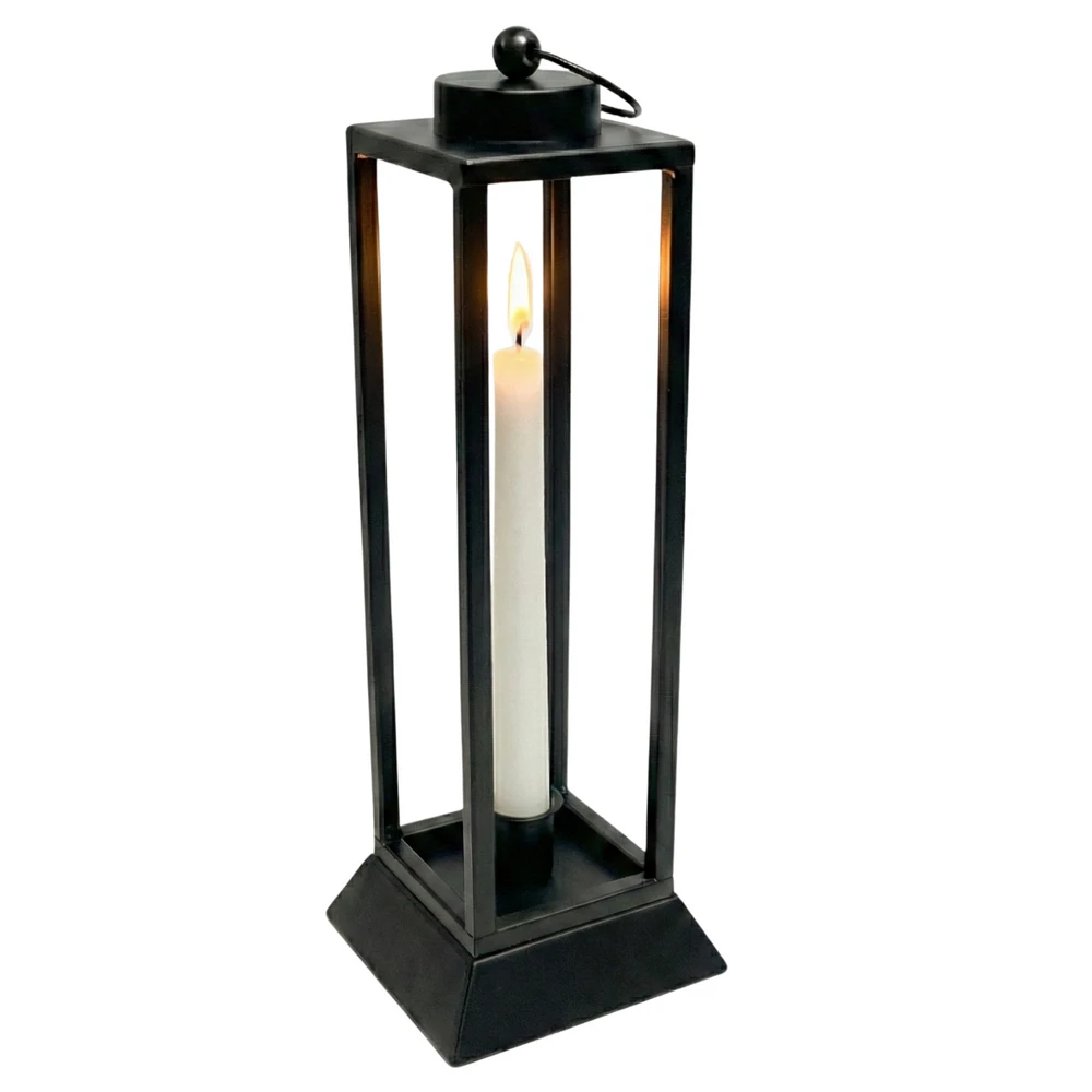 Czarny Lampion Metalowy HALL L – Nowoczesna Latarnia na Wysokie Świece 45,5 cm