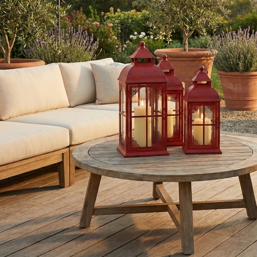 Lampion Czerwony - Zestaw 3 Sztuk Lampionów w Stylu Rustykalnym Retro Komplet - obrazek 6