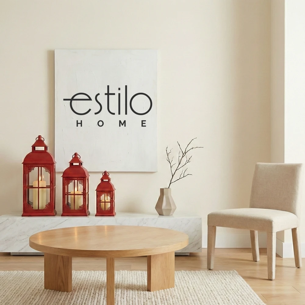 Lampion Czerwony - Zestaw 3 Sztuk Lampionów w Stylu Rustykalnym Retro Komplet - obrazek 5