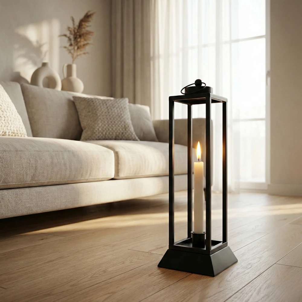 Czarny Lampion Metalowy HALL M – Nowoczesna Latarnia na Wysokie Świece 39,5 cm - obrazek 5