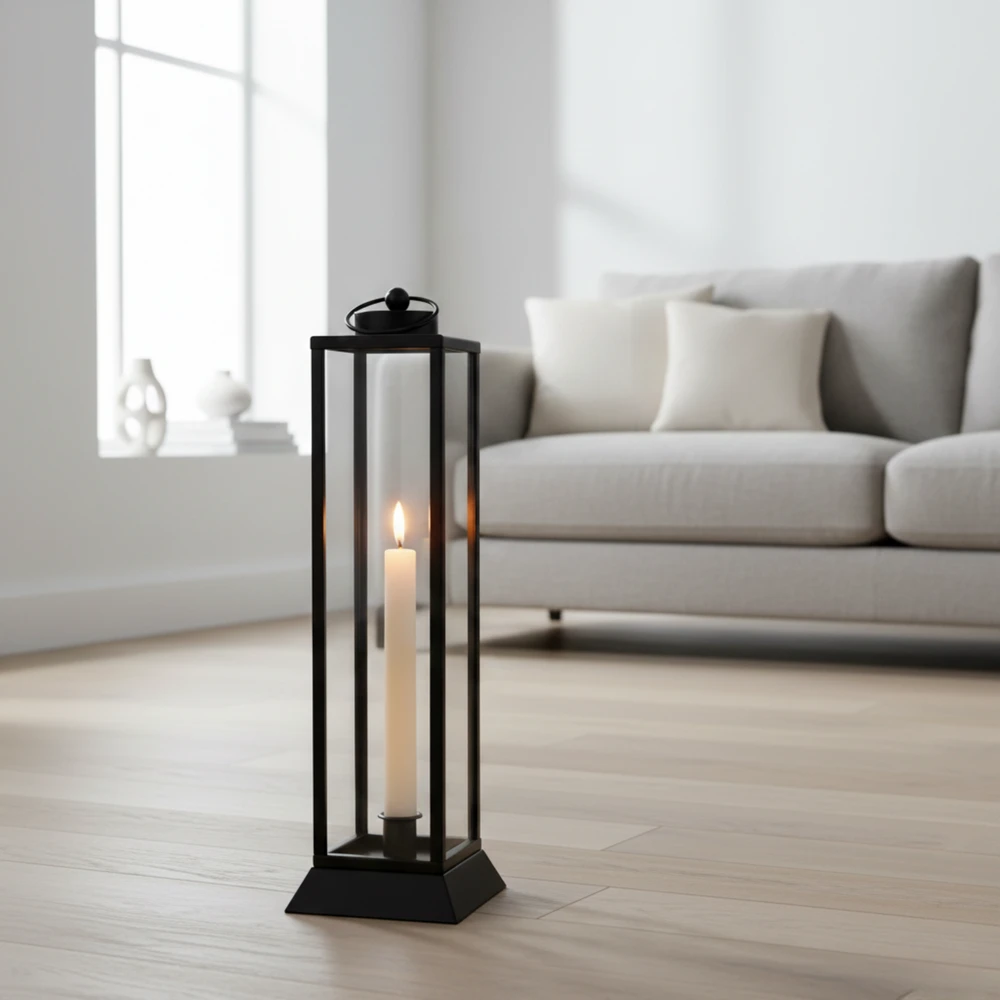 Czarny Lampion Metalowy HALL M – Nowoczesna Latarnia na Wysokie Świece 39,5 cm - obrazek 4