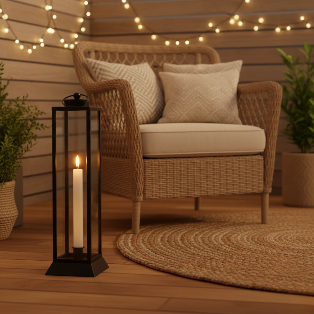 Czarny Lampion Metalowy HALL S – Nowoczesna Latarnia na Wysokie Świece 34 cm - obrazek 10