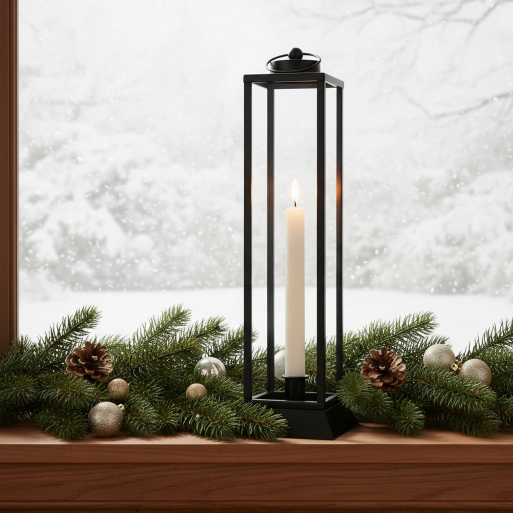 Czarny Lampion Metalowy HALL S – Nowoczesna Latarnia na Wysokie Świece 34 cm - obrazek 9