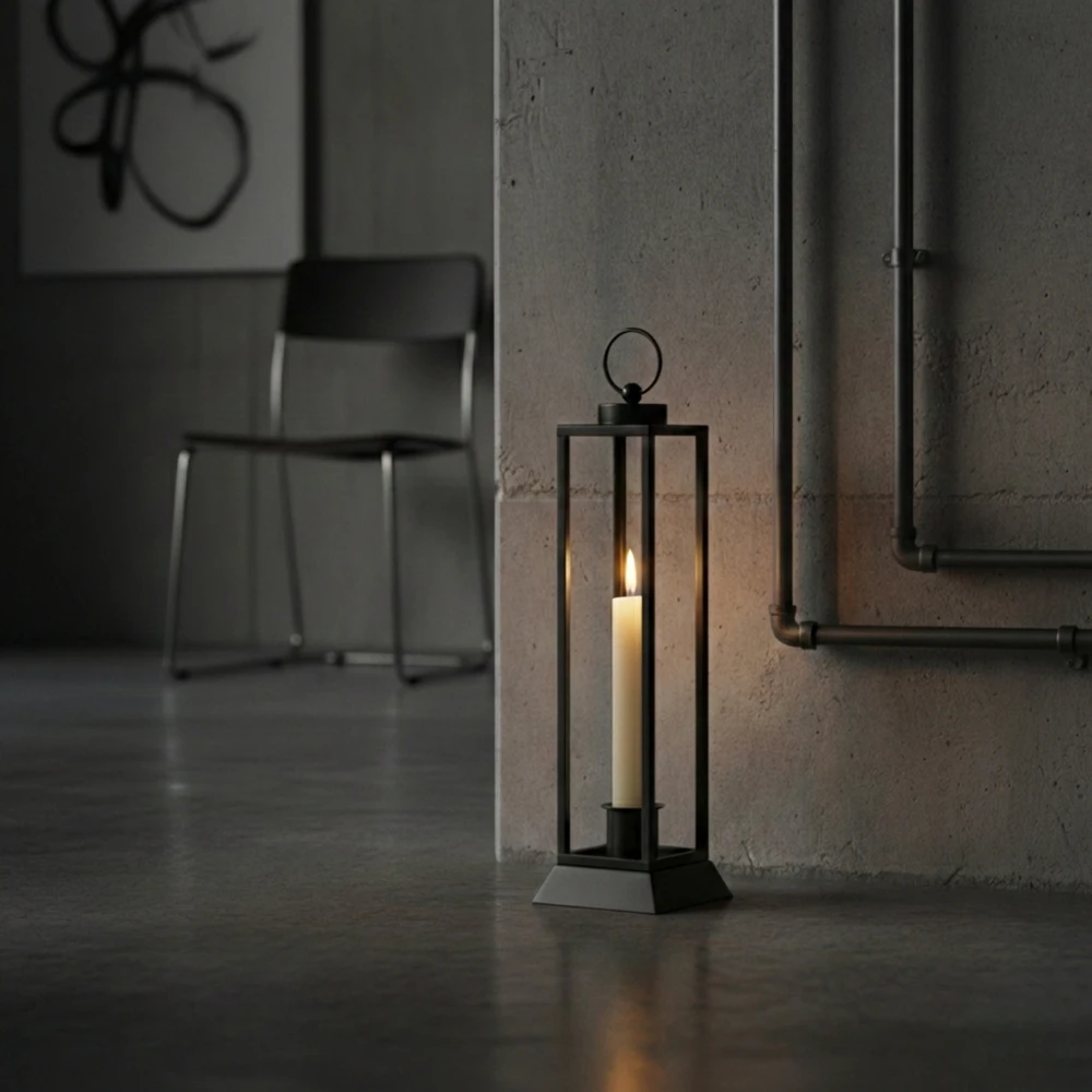 Czarny Lampion Metalowy HALL L – Nowoczesna Latarnia na Wysokie Świece 45,5 cm - obrazek 11