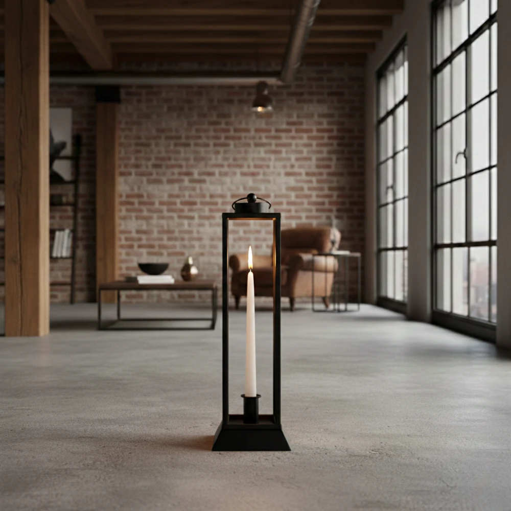 Czarny Lampion Metalowy HALL S – Nowoczesna Latarnia na Wysokie Świece 34 cm - obrazek 6