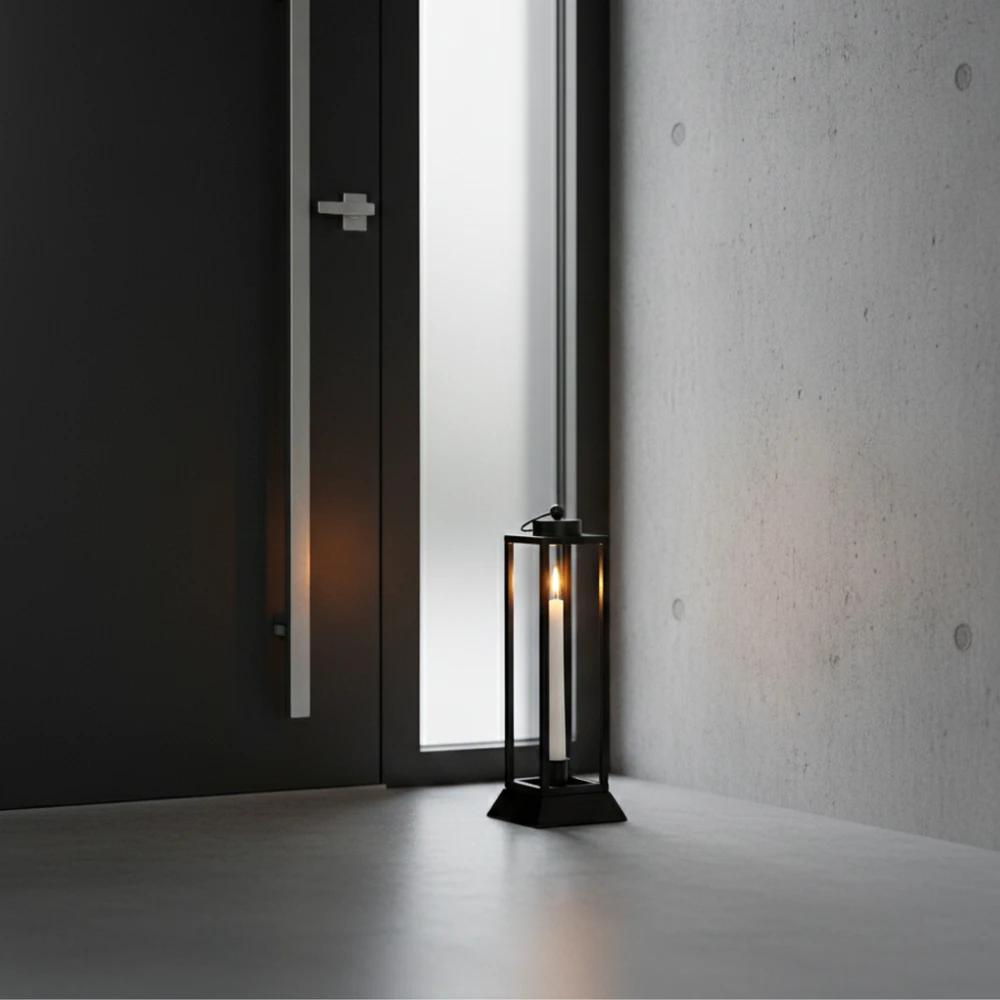 Czarny Lampion Metalowy HALL S – Nowoczesna Latarnia na Wysokie Świece 34 cm - obrazek 13