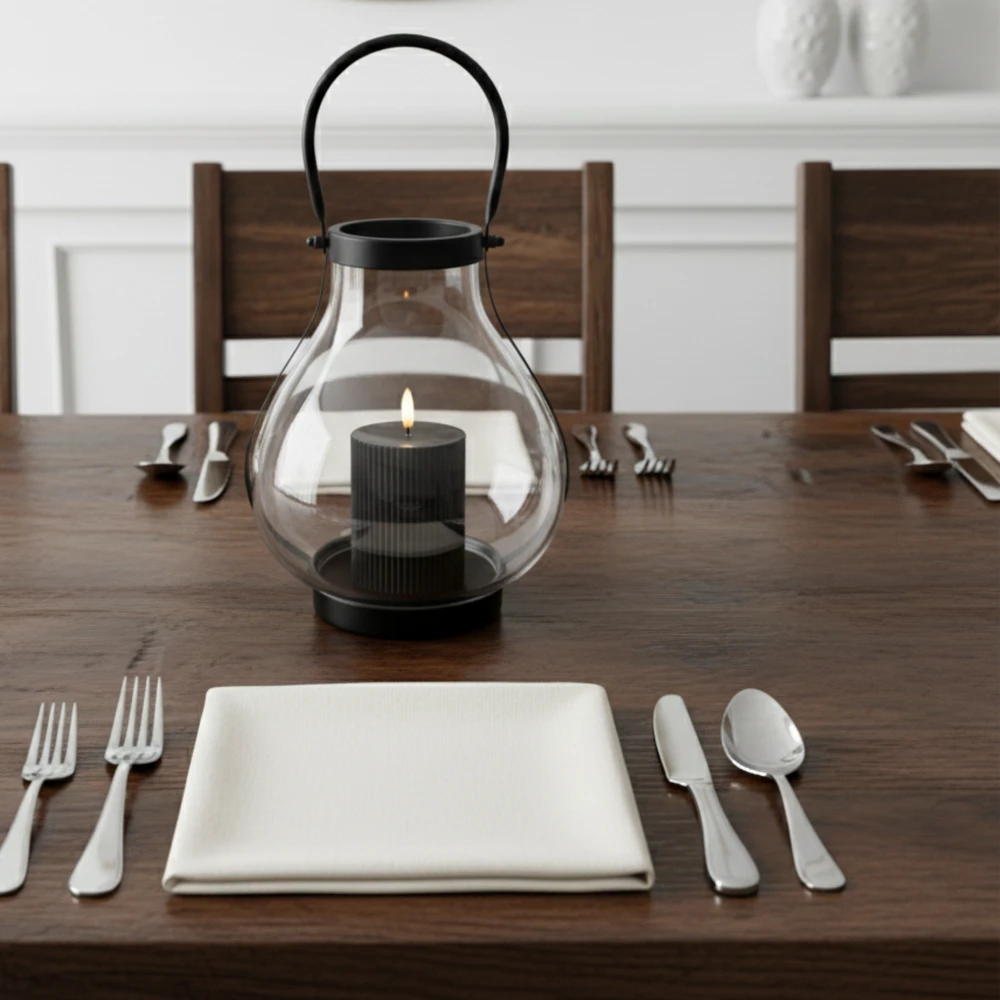 Szklany Lampion GLASSY 25 cm – Nowoczesna Latarnia, Świecznik z Metalowym Uchwytem - obrazek 11