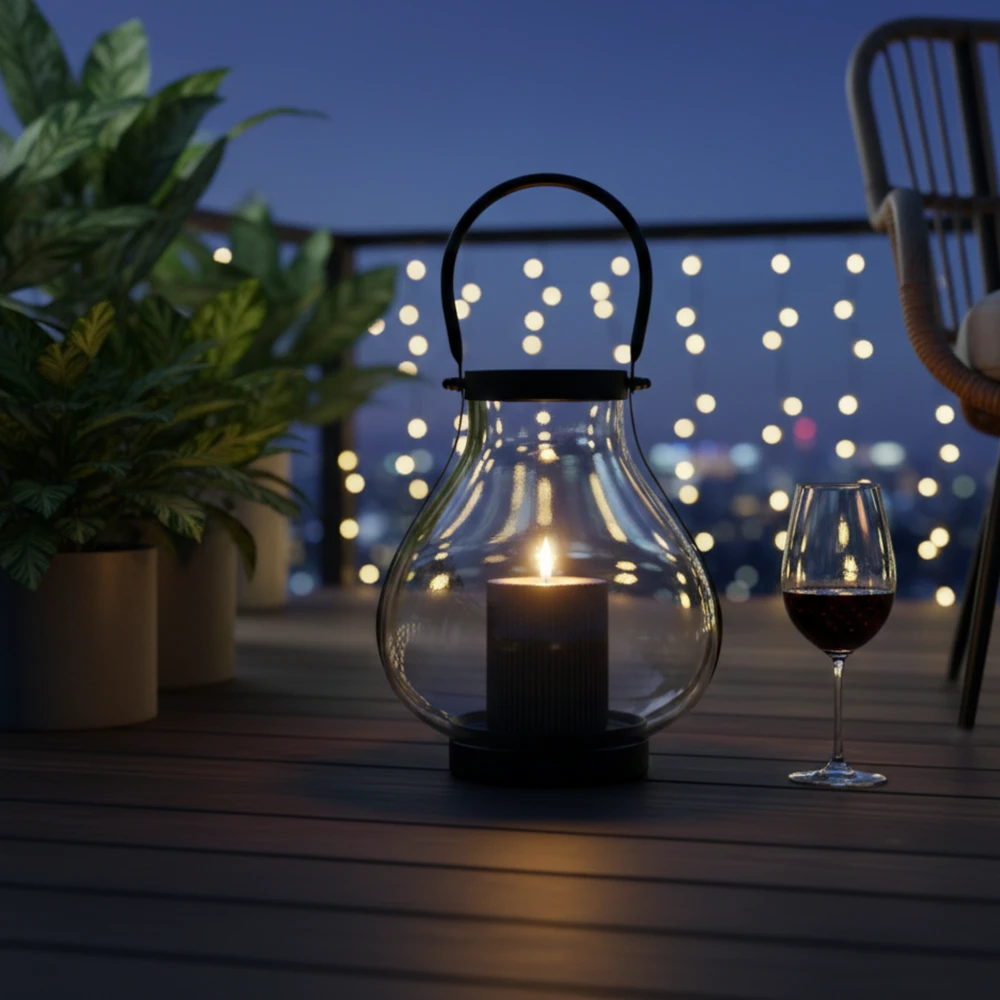 Szklany Lampion GLASSY 25 cm – Nowoczesna Latarnia, Świecznik z Metalowym Uchwytem - obrazek 12