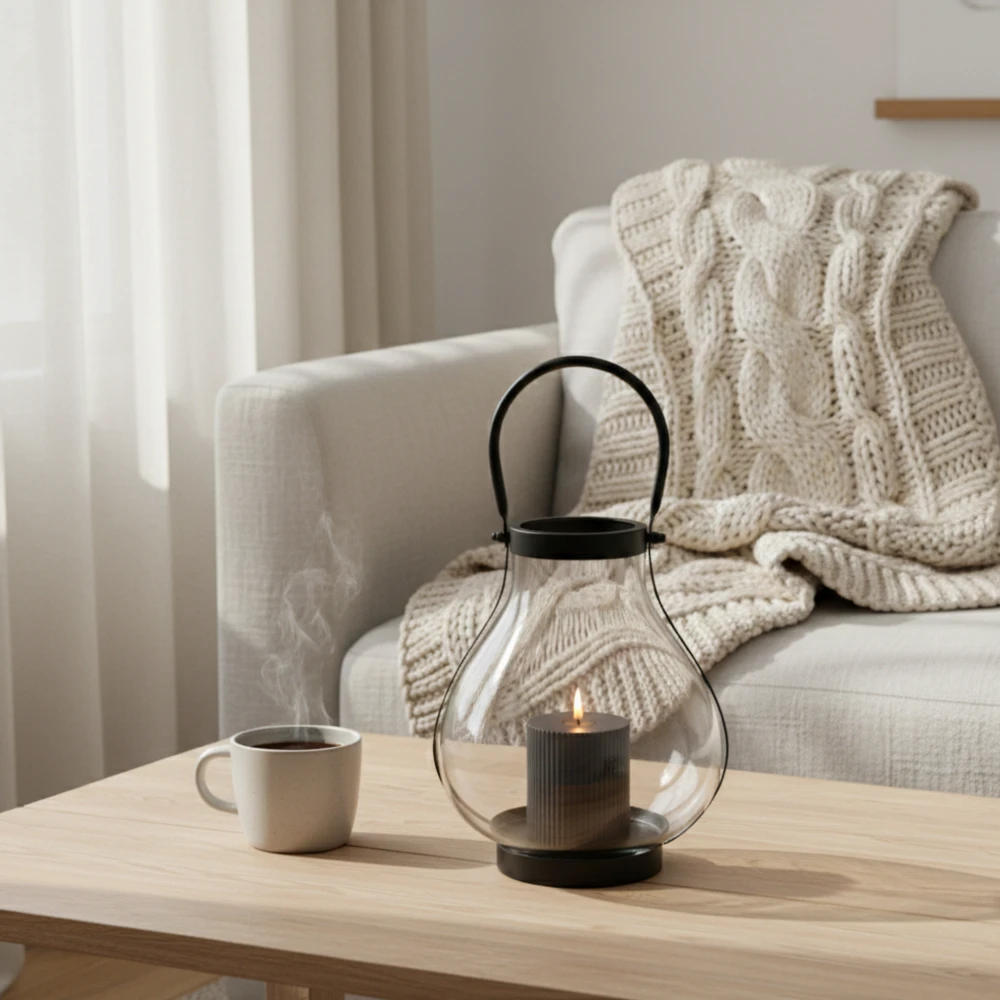 Szklany Lampion GLASSY 25 cm – Nowoczesna Latarnia, Świecznik z Metalowym Uchwytem - obrazek 14