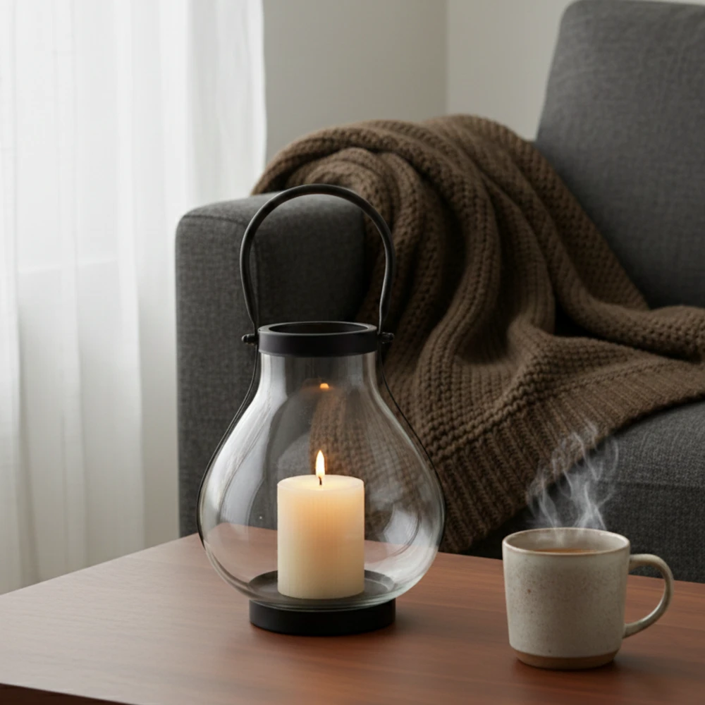 Szklany Lampion GLASSY 25 cm – Nowoczesna Latarnia, Świecznik z Metalowym Uchwytem - obrazek 15