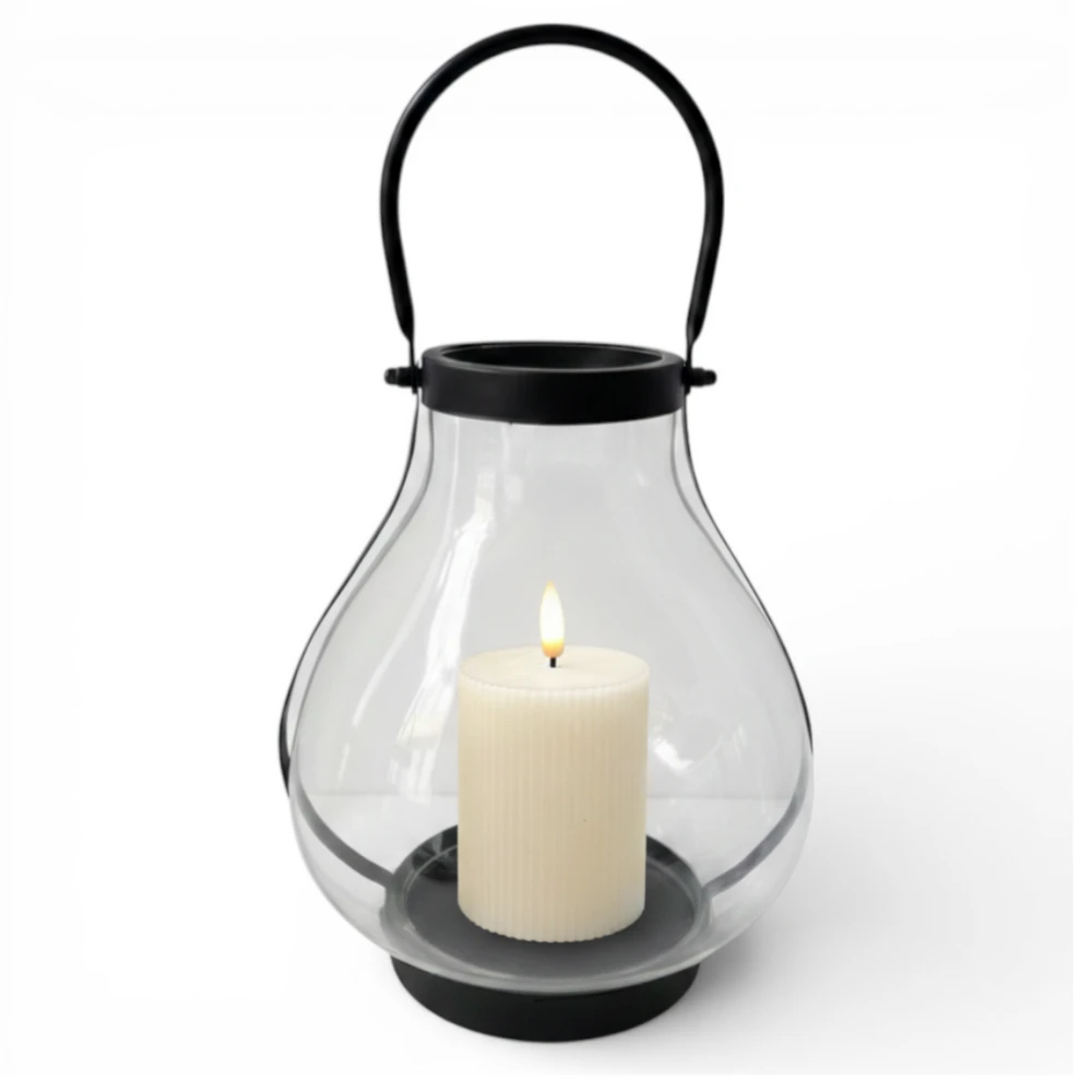 Szklany Lampion GLASSY 25 cm – Nowoczesna Latarnia, Świecznik z Metalowym Uchwytem - obrazek 4