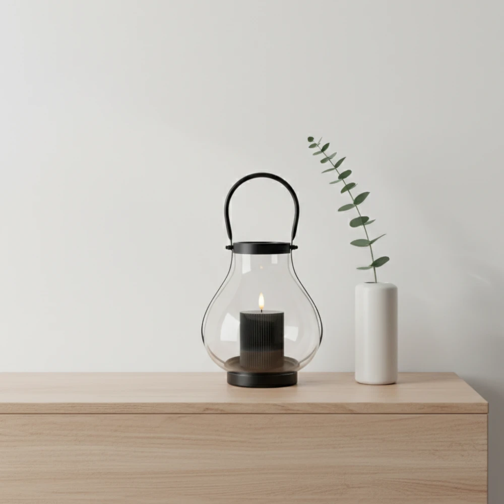 Szklany Lampion GLASSY 25 cm – Nowoczesna Latarnia, Świecznik z Metalowym Uchwytem - obrazek 8